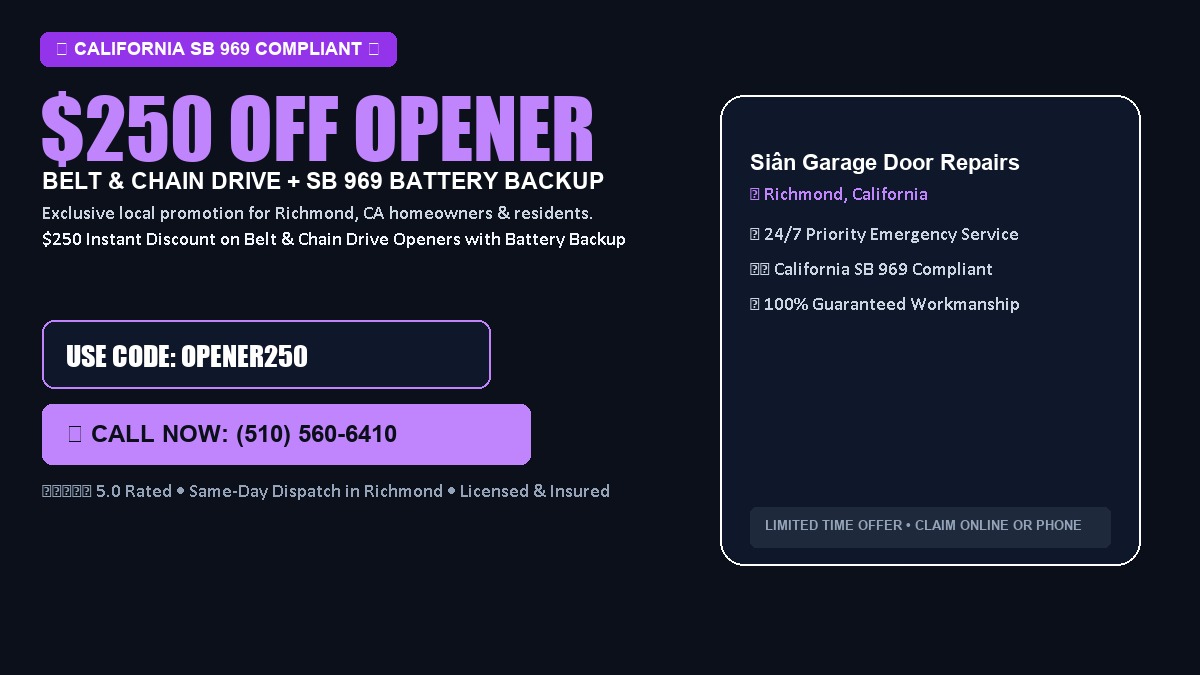 Siân Garage Door Repairs $250 OFF Premium LiftMaster Opener Installation in Richmond, CA